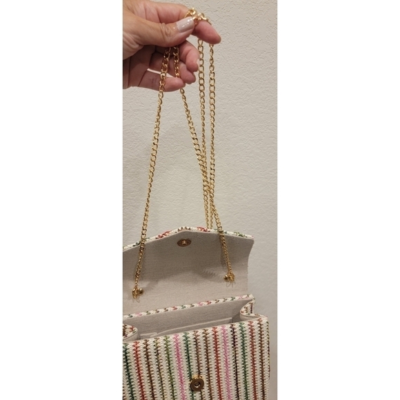 NWT Isaac Mizrahi Multicolor Woven Handbag Purse with Gold Chain Strap - Picture 11 of 13